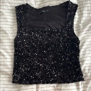 Mango Black Sequin Crop Tank Top